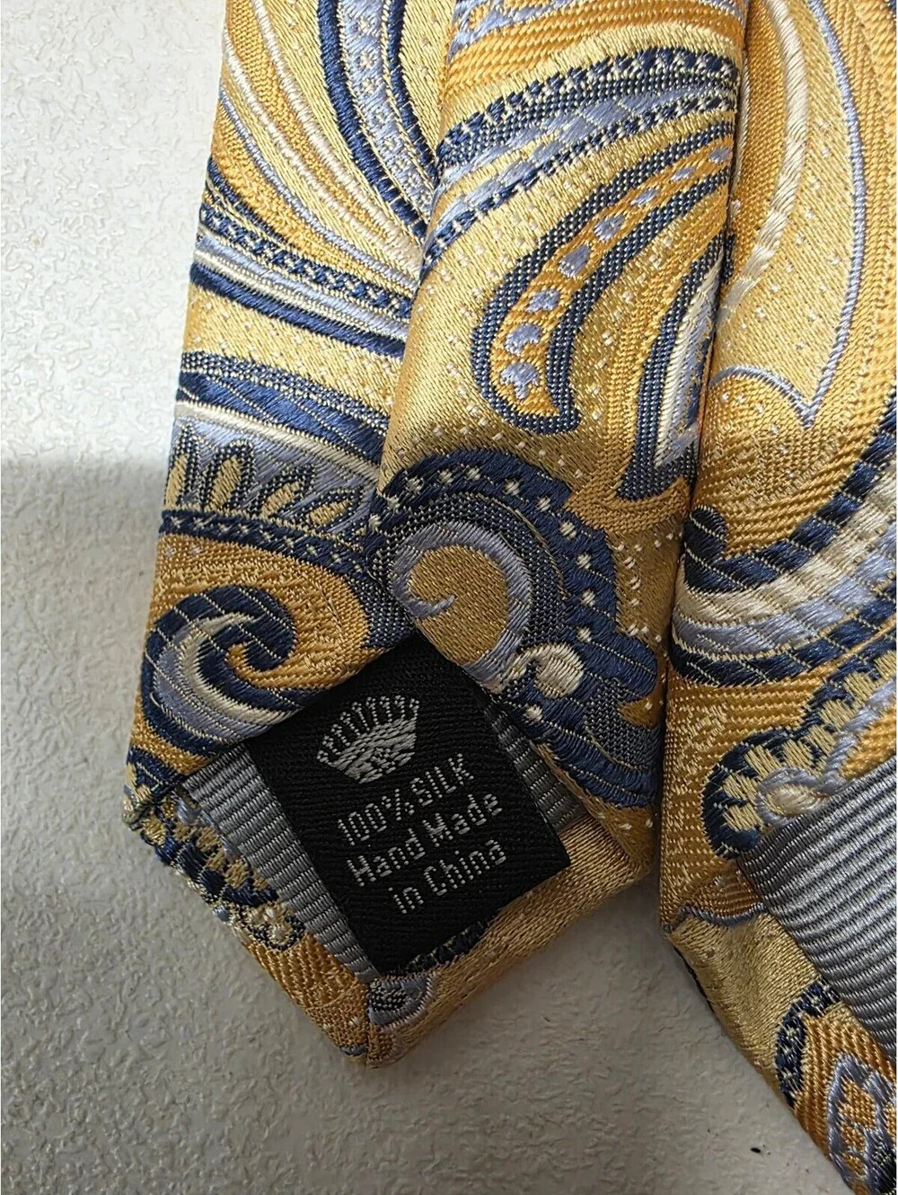 Countess Mara 100% Silk Paisley Tie Gold Blue Gray Jacquard Men's Neck Tie